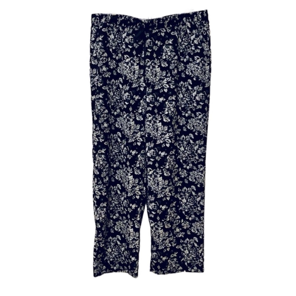 Khaki & Company Black and White Wide Leg Pants with Floral Design